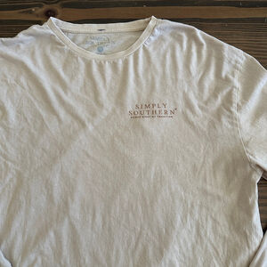 Men’s Simply Southern Beige Long Sleeve Tee M Deer Graphic God Family Country